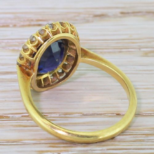fig 3. Art Deco 3.70 Carat Natural Unheated Sapphire & Diamond Cluster Ring, circa 1945