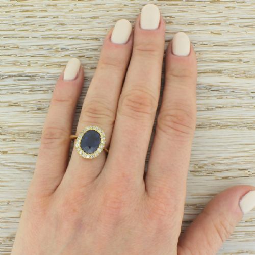 fig 4. Art Deco 3.70 Carat Natural Unheated Sapphire & Diamond Cluster Ring, circa 1945