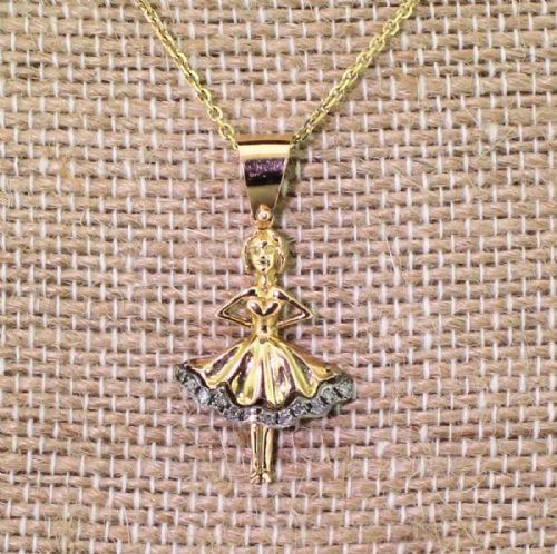Mid Century Ballerina Pendant with Diamond Tutu, Circa 1950
