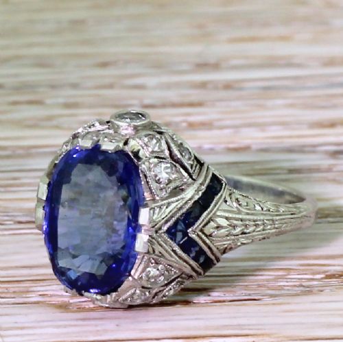 Art Deco 5.07 Carat Natural Ceylon Sapphire Solitaire Ring, Circa 1925
