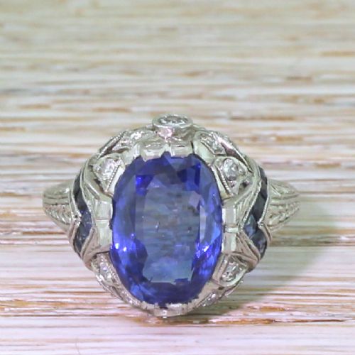 fig 1. Art Deco 5.07 Carat Natural Ceylon Sapphire Solitaire Ring, circa 1925