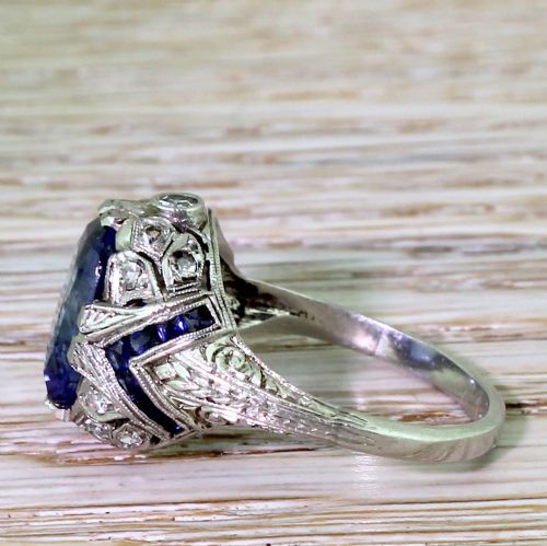 fig 2. Art Deco 5.07 Carat Natural Ceylon Sapphire Solitaire Ring, circa 1925