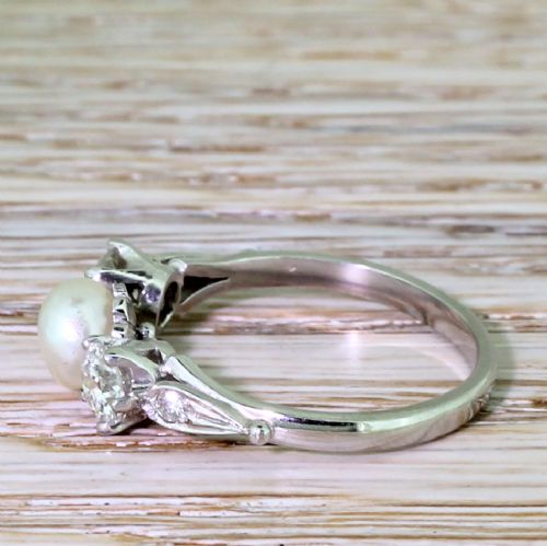 fig 2. Art Deco Natural Pearl & 0.67 Carat Old Cut Diamond Trilogy Ring, circa 1935