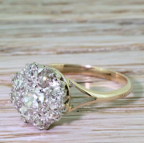 Art Deco 1.42 Carat Old Cut Diamond Round Cluster Ring, Circa 1930

