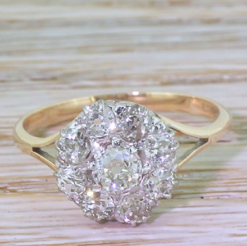 fig 2. Art Deco 1.42 Carat Old Cut Diamond Round Cluster Ring, circa 1930