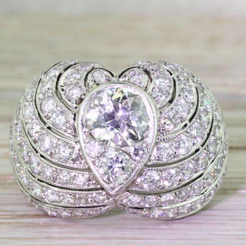 fig 1. Art Deco 3.35 Carat Old Cut Diamond Bombe Cluster Ring, French, circa 1940
