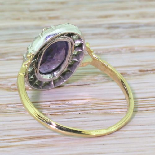 fig 1. Edwardian 2.25 Carat Purple Sapphire & Old Cut Diamond Cluster Ring, circa 1905