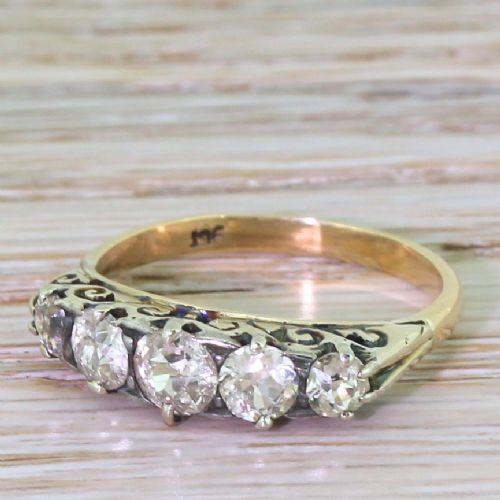 Victorian 1.10 Carat Old Cut Diamond Five Stone Ring, Circa 1900
