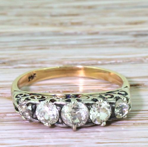 fig 1. Victorian 1.10 Carat Old Cut Diamond Five Stone Ring, circa 1900