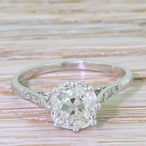 fig 1. Art Deco 1.78 Carat Old Cushion Cut Diamond Engagement Ring, circa 1920