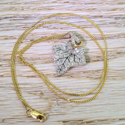 Art Deco 0.63 Carat Rose Cut Diamond Leaf Pendant, Circa 1935
