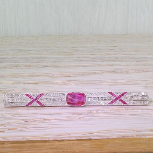 fig 1. Art Deco Natural No Heat Ruby & Rose Cut Diamond Pin Brooch, circa 1920