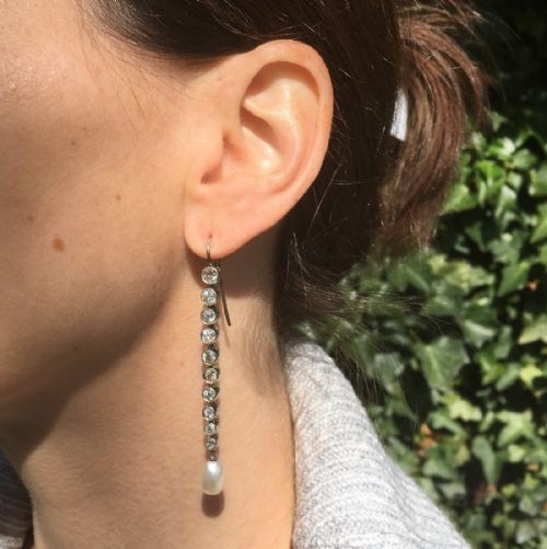 fig 1. Art Deco Natural Pearl & 3.70 Carat Old Cut Diamond Drop Earrings, circa 1935