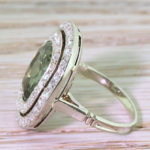 fig 2. Retro 4.70 Carat Natural Green Sapphire & Rose Cut Diamond Ring, circa 1950