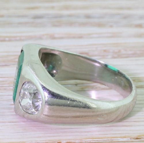 fig 2. Art Deco 2.28 Carat Emerald & 1.97 Carat Old Cut Diamond Trilogy Ring, circa 1940