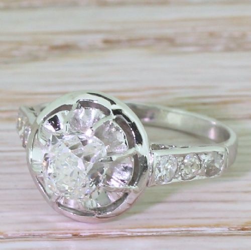 Retro 1.06 Carat Old Cushion Cut Diamond Engagement Ring, Circa 1925
