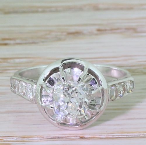 fig 1. Retro 1.06 Carat Old Cushion Cut Diamond Engagement Ring, circa 1925