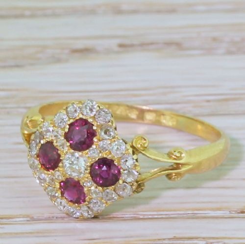Edwardian Ruby & Old Cut Diamond Cluster Ring, Circa 1905
