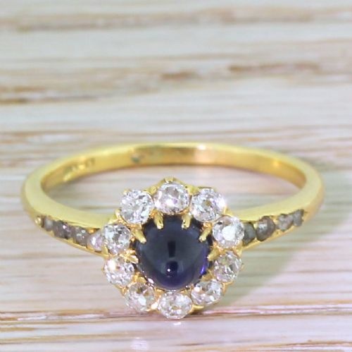 fig 1. Victorian Sugarloaf Sapphire & Old Cut Diamond Cluster Ring, circa 1900