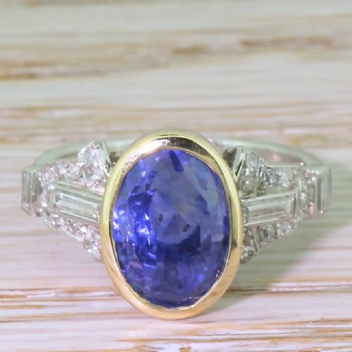 fig 1. Art Deco 7.29 Carat Natural Ceylon Sapphire & Diamond Ring, circa 1935