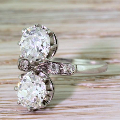 Art Deco 2.24 Carat Old Cut Diamond Two Stone Ring, Circa 1920
