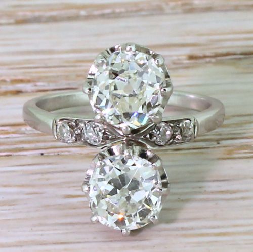 fig 1. Art Deco 2.24 Carat Old Cut Diamond Two Stone Ring, circa 1920