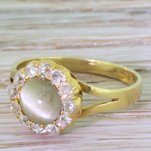 Victorian Cat’s Eye & Old Cut Diamond Cluster Ring, Circa 1900

