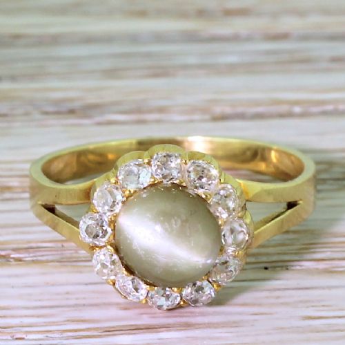 fig 1. Victorian Cat’s Eye & Old Cut Diamond Cluster Ring, circa 1900