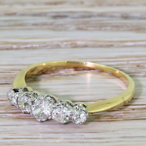 Art Deco 0.46 Carat Old Cut Diamond Five Stone Ring, Circa 1930
