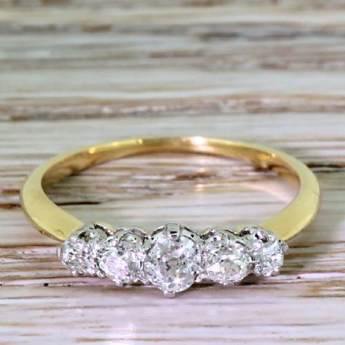 fig 1. Art Deco 0.46 Carat Old Cut Diamond Five Stone Ring, circa 1930