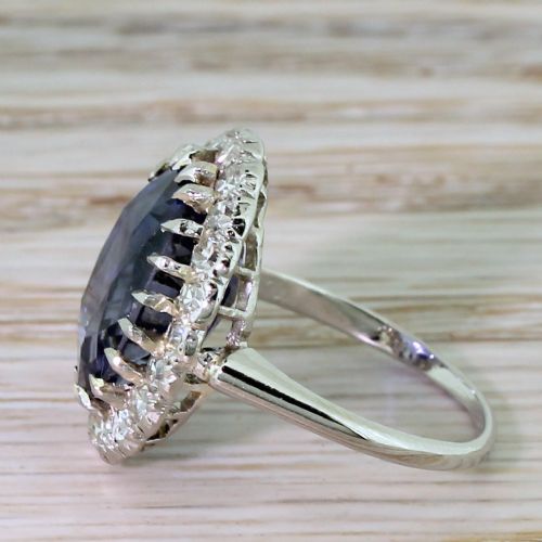 fig 2. Art Deco 6.93 Carat Natural Ceylon Sapphire & Diamond Cluster Ring, circa 1940