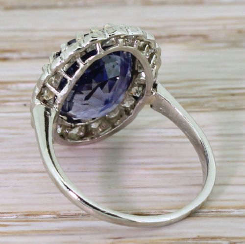 fig 3. Art Deco 6.93 Carat Natural Ceylon Sapphire & Diamond Cluster Ring, circa 1940