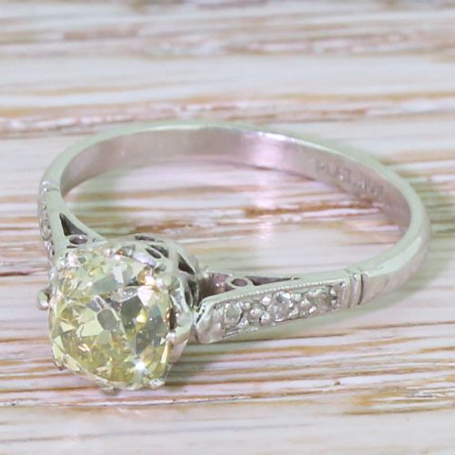 Edwardian 1.33 Carat Fancy Greenish Yellow Old Cut Diamond Ring, Circa 1910
