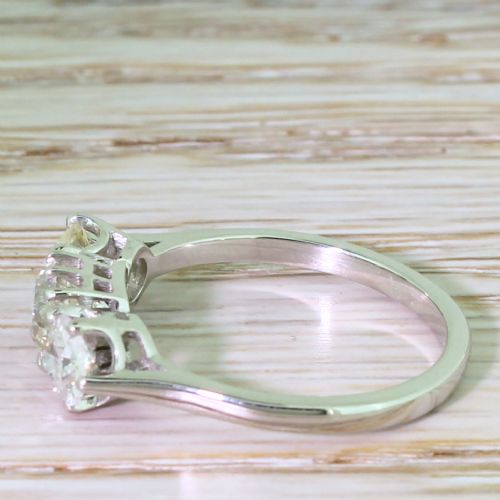 fig 2. Art Deco 1.48 Carat Cushion & Round Old Cut Diamond Trilogy Ring, circa 1945