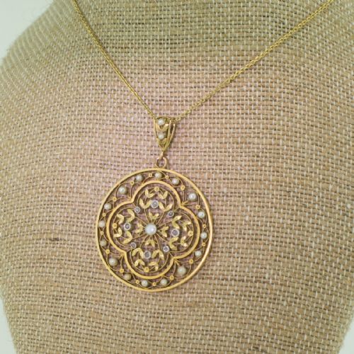 fig 1. Art Nouveau Natural Seed Pearl & Rose Cut Diamond Pendant, circa 1900