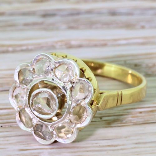 Art Deco 0.50 Carat Rose Cut Diamond Target Cluster Ring, Circa 1920
