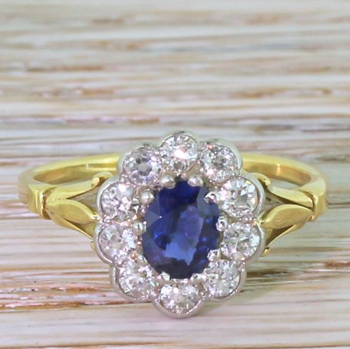 fig 1. Edwardian 0.90 Carat Natural Sapphire & Diamond Cluster Ring, circa 1910