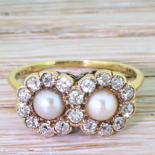 fig 1. Edwardian Natural Pearl & Old Cut Diamond Double Cluster Ring, circa 1905
