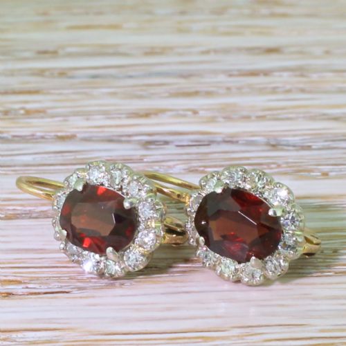 Art Deco 2.20 Carat Natural Unheated Ruby & Diamond Cluster Earrings, Circa 1935
