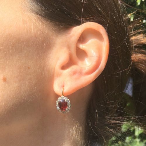 fig 1. Art Deco 2.20 Carat Natural Unheated Ruby & Diamond Cluster Earrings, circa 1935