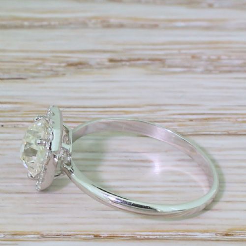 fig 2. 1.19 Carat Old Cushion Cut Diamond Halo Ring, 18k White Gold