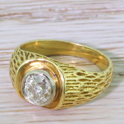 Retro 0.96 Carat Old Cut Diamond Solitaire Ring, Circa 1945
