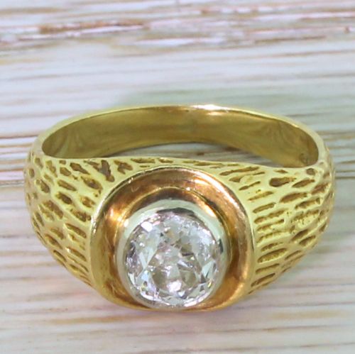fig 1. Retro 0.96 Carat Old Cut Diamond Solitaire Ring, circa 1945