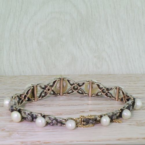 fig 2. Early Victorian Natural Pearl, Rose Cut & Old Cut Diamond Bracelet, circa 1850
