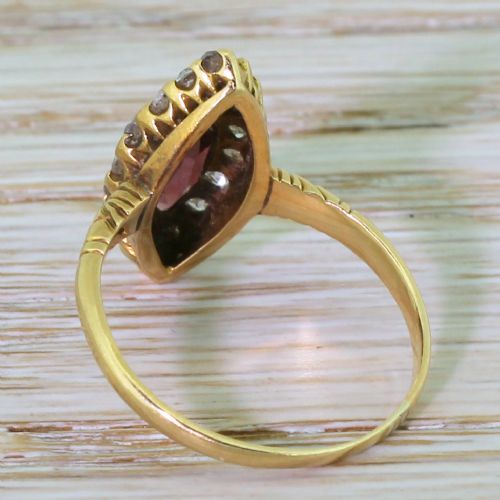 fig 3. Victorian 1.25 Carat Purple Tourmaline & Old Cut Diamond Navette Cluster Ring, circa 1890
