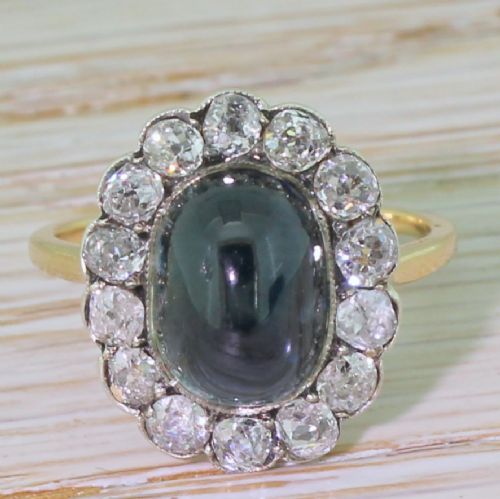 fig 1. Edwardian 4.00 Carat Cabochon Sapphire & Old Cut Diamond Ring, circa 1905
