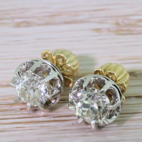 Art Deco 2.55 Carat Old European Cut Diamond Stud Earrings, Circa 1940

