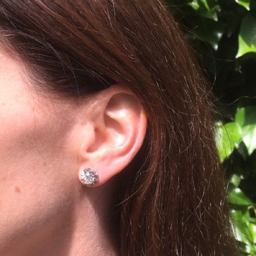 fig 1. Art Deco 2.55 Carat Old European Cut Diamond Stud Earrings, circa 1940
