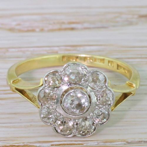 fig 1. Edwardian 0.72 Carat Old Cut Diamond Target Cluster Ring, circa 1910