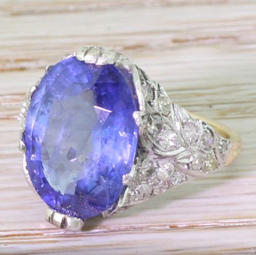 Art Deco 8.23 Carat Natural Ceylon Sapphire Ring, Circa 1920

